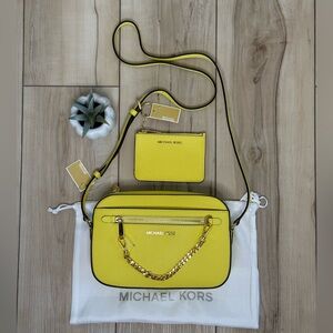 3pcs MICHAEL KORS Chain Crossbody Bag, Zip Coinpouch & Dust Bag NWT - Sunshine